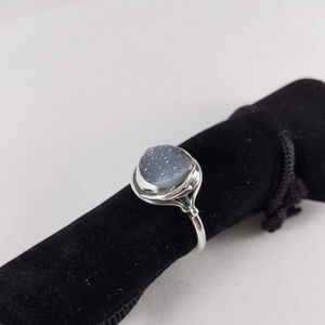 Black Druzy Crystal Ring Sterling Silver Size 8